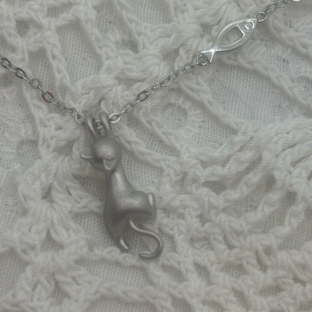 Italian 925  Silver Cat Pendant Necklace
